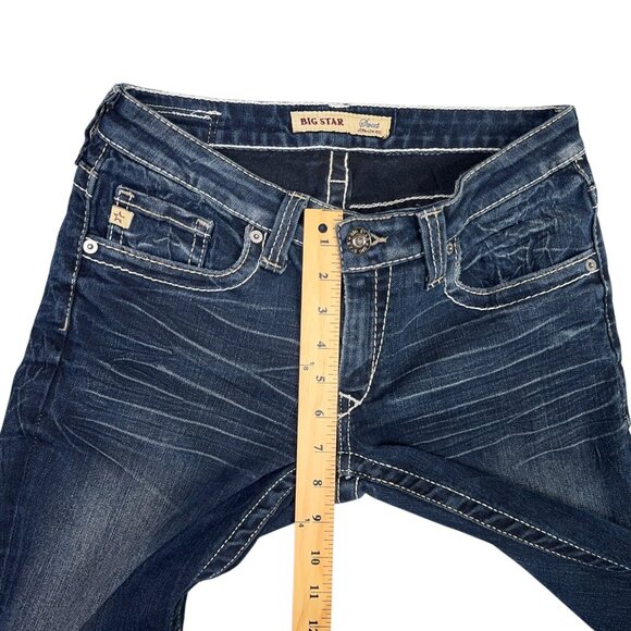 Big Star Sweet Ultra Low Rise Jeans Womens 29 Dark Wash Blue Boot Cut Flare - Picture 12 of 15